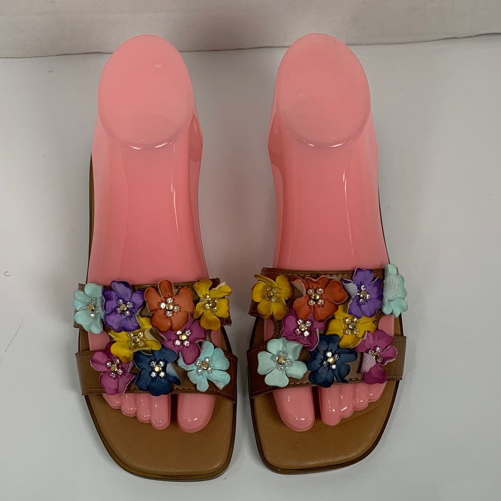 Floral Fabio Maggenti Embellished Women's BrownSandals Size 7.5
